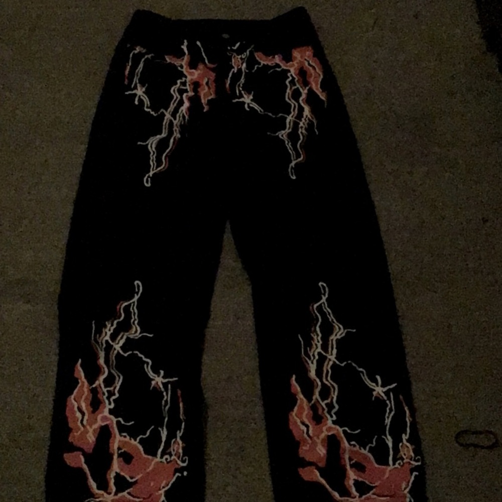 Black jeans with light and red lightning